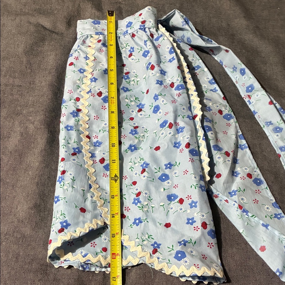 Floral Blue Apron with Red Accents - Picture 3 of 4